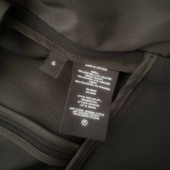 Theory Womens Jacket Black Kensington Crepe Draped Peplum Blazer Size 6 - Picture 7 of 8